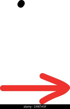 Freccia rossa disegnata a mano rivolta verso destra. Illustrazione Vettoriale