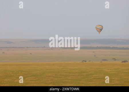 Un bellissimo giro in mongolfiera di prima mattina sul Masai Mara in Kenya Foto Stock