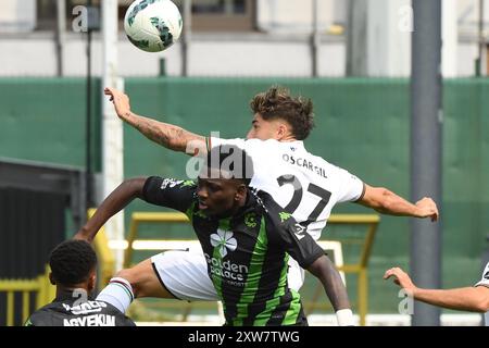 Oscar Gil dell'OHL raffigurato in azione durante una partita di calcio tra OH Leuven e Cercle Brugge, domenica 18 agosto 2024 a Lovanio, il quarto giorno della stagione 2024-2025 della prima divisione della "Jupiler Pro League" del campionato belga. BELGA FOTO JILL DELSAUX Foto Stock