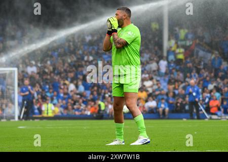 Tony Bellew prende parte a una sfida a metà tempo durante la partita Everton FC vs Brighton & Hove Albion FC English Premier League al Goodison Park, Liverpool, Inghilterra, Regno Unito, il 17 agosto 2024 Foto Stock