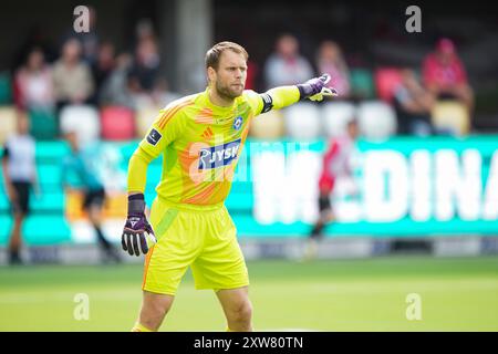 Silkeborg, Danimarca. 18 agosto 2024. Nicolai Larsen (SIF 1) durante il match di Superliga tra Silkeborg IF e FC Nordsjaelland al JYSK Park di Silkeborg domenica 18 agosto 2024. (Foto: Claus Fisker/Ritzau Scanpix) credito: Ritzau/Alamy Live News Foto Stock