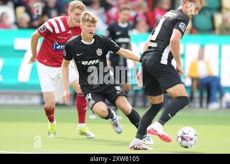 Silkeborg, Danimarca. 18 agosto 2024. Sindre Walle Egeli (FCN 14) durante il match di Superliga tra Silkeborg IF e FC Nordsjaelland al JYSK Park di Silkeborg domenica 18 agosto 2024. (Foto: Claus Fisker/Ritzau Scanpix) credito: Ritzau/Alamy Live News Foto Stock