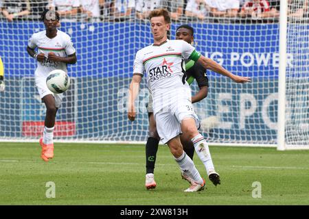 Mathieu Maertens dell'OHL in azione durante una partita di calcio tra OH Leuven e Cercle Brugge, domenica 18 agosto 2024 a Lovanio, il quarto giorno della stagione 2024-2025 della "Jupiler Pro League" prima divisione del campionato belga. BELGA FOTO JILL DELSAUX Foto Stock