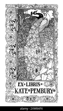 Libreria art nouveau design pavone 1898 per Kate Pembury, disegnata dall'illustratore animale Percy James Billinghurst Foto Stock