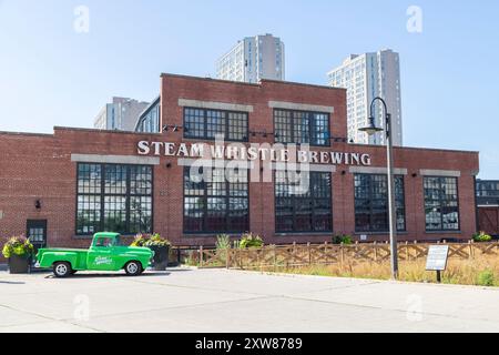 TORONTO, CANADA - 28 LUGLIO 2022: Una vista dell'esterno dell'edificio Steam Whistle Brewing nel centro di Toronto Foto Stock