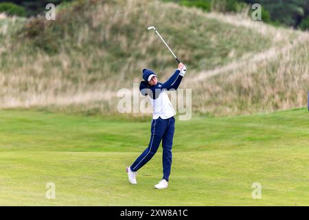 Ayrshire settentrionale, Scozia. 18 agosto 2024. Esther Henseleit durante l'ultimo round dell'ISPS HANDA Women's Scottish Open 2024 a Dundonald Links. Foto Stock