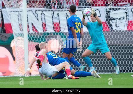 Aalborg, Danimarca. 18 agosto 2024. Superliga match tra AAB e Broendby IF all'Aalborg Portland Park di Aalborg domenica 18 agosto 2024. (Foto: Henning Bagger/Scanpix 2024) credito: Ritzau/Alamy Live News Foto Stock