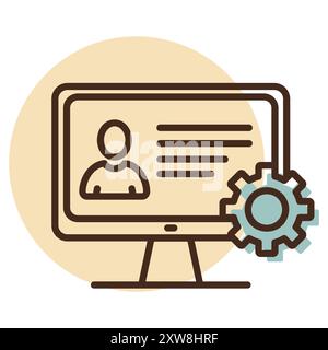 L'utente personalizza le impostazioni sull'icona del vettore del monitor. Personalizzazione dell'interfaccia utente, programmazione. Concetto di creazione, impostazione di pagine personali e riparazione. Illustrazione Vettoriale