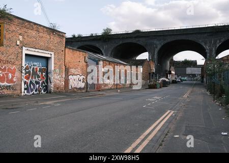 Vista del quartiere Digbeth a Birmingham, un'ex area industriale convertita in un'area artistica e ricreativa conosciuta come la fabbrica Custard a Birmingha Foto Stock