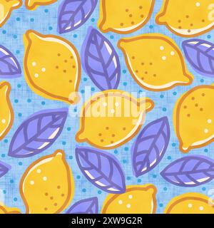 Limoni senza cuciture in stile doodle. Carino schema di limone. Foto Stock