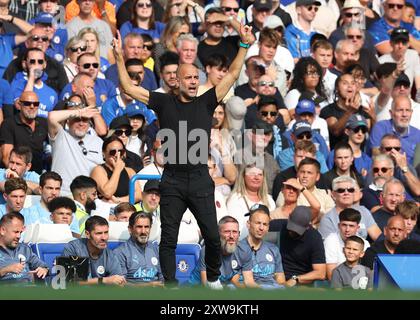 Londra, Regno Unito. 18 agosto 2024. Il capo-allenatore del Manchester City Pep Guardiola durante la partita di Premier League allo Stamford Bridge di Londra. Il credito per immagini dovrebbe essere: Paul Terry/Sportimage Credit: Sportimage Ltd/Alamy Live News Foto Stock