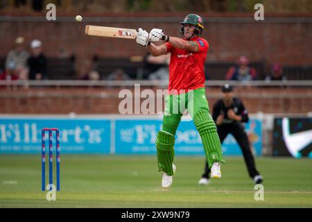 Taunton, Regno Unito. 18 agosto 2024. Roman Walker del Leicestershire batte durante la semifinale della Metro Bank One Day Cup tra Somerset e Leicestershire al Cooper Associates County Ground. Crediti: Dave Vokes/Alamy Live News Foto Stock