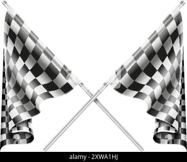 Bandiere incrociate con pattern da corsa. Realistica vittoria dei rally Illustrazione Vettoriale