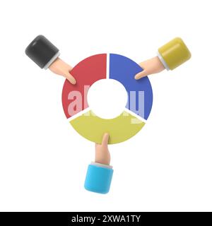 Concetto aziendale relativo alla quota di mercato. Uomo d'affari in competizione con grafico a torta a mano. In competizione. Profitto di azioni finanziarie economiche.illustrazione 3d progettazione piatta Foto Stock