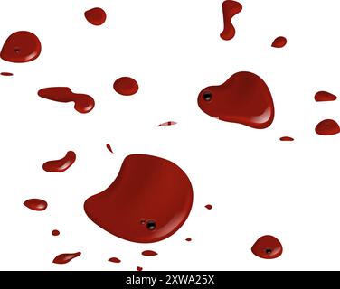 Gocce di sangue. Realistiche macchie di vernice liquida rossa Illustrazione Vettoriale