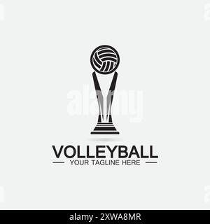 Modello di icona vettoriale disegno logo del trofeo del campionato di pallavolo vincitore. Trofeo di pallavolo per il vincitore Illustrazione Vettoriale