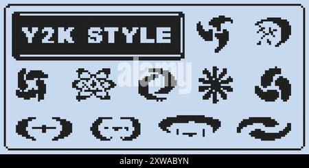 Risorsa stile pixel Y2K. forme astratte vettoriali a 8 bit Illustrazione Vettoriale