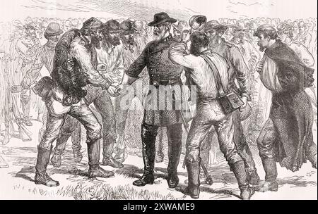 Il generale Robert e Lee salutò i suoi soldati dopo la resa di Appomattox 1865. Robert Edward Lee, 1807–1870. Generale confederato durante la guerra civile americana. Da Cassell's Illustrated History of England, pubblicato intorno al 1880. Foto Stock