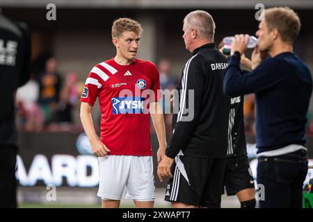 Silkeborg, Danimarca. 18 agosto 2024. Andreas Poulsen di Silkeborg SE visto durante il 3F Superliga match tra il Silkeborg IF e il Nordsjaelland al Jysk Park di Silkeborg. Credito: Gonzales Photo/Alamy Live News Foto Stock