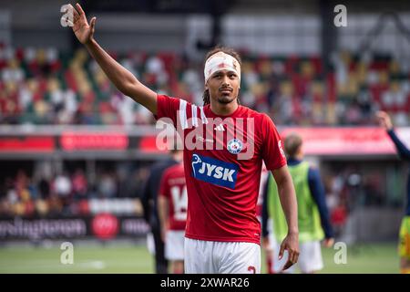 Silkeborg, Danimarca. 18 agosto 2024. Robin Ostrom di Silkeborg SE visto dopo il 3F Superliga match tra Silkeborg IF e FC Nordsjaelland al Jysk Park di Silkeborg. Credito: Gonzales Photo/Alamy Live News Foto Stock