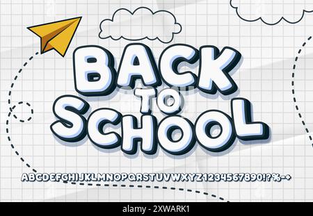 Torna al font della scuola. Alfabeto inglese e segni numerici. Vettore Illustrazione Vettoriale