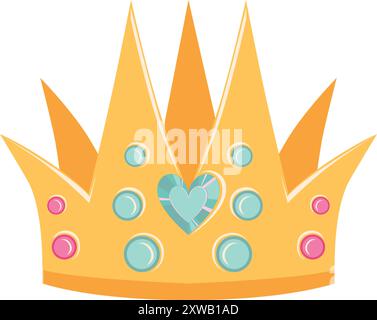 Icona dei cartoni animati Princess Crown. Diadema della gemma dorata Illustrazione Vettoriale