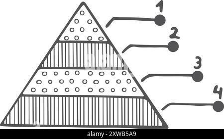 Doodle grafico a piramide. Icona infografica disegnata a mano Illustrazione Vettoriale