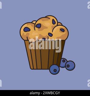 Illustrazione vettoriale della pasticceria fresca e dei mirtilli per il giorno del muffin ai mirtilli dell'11 luglio Illustrazione Vettoriale