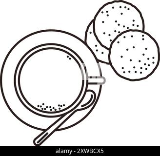 Tazza di caffè e biscotti allo zucchero icona della linea vettoriale ad angolo alto per lo Sugar Cookie Day il 9 luglio Illustrazione Vettoriale