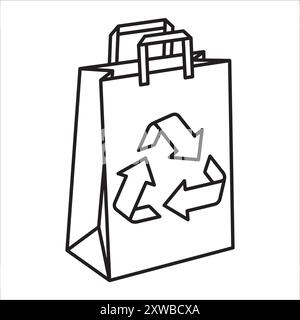 Sacchetto cartaceo con simbolo di riciclaggio icona della linea vettoriale per il giorno del sacchetto di carta del 12 luglio Illustrazione Vettoriale