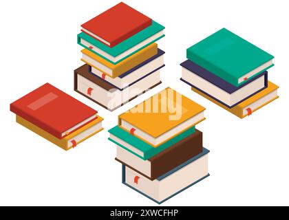 Un'illustrazione vivace e colorata con una pila di libri, ideale per applicazioni didattiche e multimediali. Illustrazione vettoriale. EPS 10. Illustrazione Vettoriale