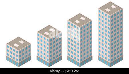 Insieme di moderni edifici isometrici. Mappe isometriche delle città. Illustrazione vettoriale. EPS 10. Illustrazione Vettoriale