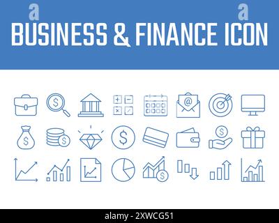 Set di icone Business Finance. Icona Business and Finance. icone dei vettori di perdita di profitti aziendali Illustrazione Vettoriale