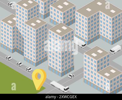 Insieme di moderni edifici isometrici. Mappe isometriche delle città. Illustrazione vettoriale. EPS 10. Illustrazione Vettoriale