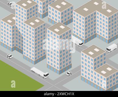 Insieme di moderni edifici isometrici. Mappe isometriche delle città. Illustrazione vettoriale. EPS 10. Illustrazione Vettoriale