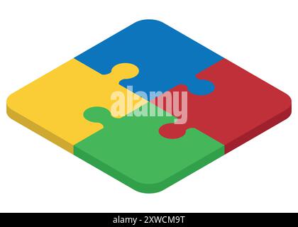 Set di pezzi di puzzle isometrici. Concetto di lavoro di squadra, comunicazione, problema o soluzione di sfida. Illustrazione vettoriale. EPS 10. Illustrazione Vettoriale