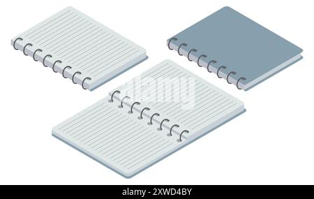 Si tratta di una collezione di tre eleganti notebook a spirale, ideali per appunti e stimolare la creatività Illustrazione Vettoriale