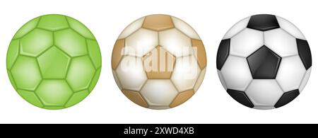 Set di palloni da calcio in pelle. Palle da calcio o da calcio. Illustrazione vettoriale. EPS 10. Illustrazione Vettoriale