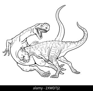 Pachycephalosaurus attacca il Monolophosaurus. I dinosauri combattono per colorare. Disegno con animali preistorici. Foto Stock