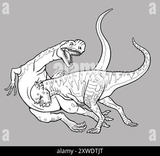 Pachycephalosaurus attacca il Monolophosaurus. I dinosauri combattono per colorare. Disegno con animali preistorici. Foto Stock