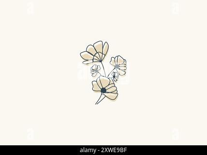 Linea di fiori bouquet con logo, disegno a mano con logo Boho floreale, semplice e moderno, retrò e minimalista. File Editbale Illustrazione Vettoriale