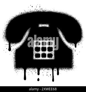 Icona del telefono Graffiti verniciata a spruzzo con uno sfondo bianco. Illustrazione Vettoriale