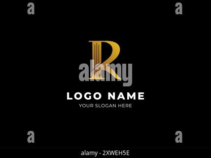 Logo R e Pillar Law Firm Gold, lusso moderno e design minimalista. File modificabile Illustrazione Vettoriale