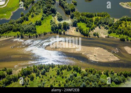 Luftbild, Lippemündungsraum, Fluss Lippe NSG Naturschutzgebiet Lippemündung und Grüner Uferbereich Lippeaue, Flusslauf mit sandbank, Wesel, Ruhrgebiet, Niederrhein, Nordrhein-Westfalen, Deutschland ACHTUNGxMINDESTHONORARx60xEURO *** Vista aerea, estuario di Lippe, riserva naturale del fiume Lippe NSG estuario di Lippe e area della sponda verde pianura alluvionale di Lippe, corso fluviale con banco di sabbia, Wesel, zona della Ruhr, bassa Reno, Renania settentrionale-Vestfalia, Germania ATTENTIONxMINDESTHONORARx60xEURO Foto Stock