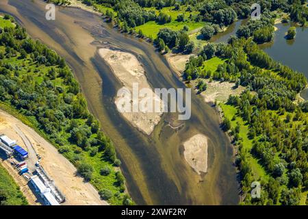 Luftbild, Lippemündungsraum, Renaturierung Fluss Lippe NSG Naturschutzgebiet Lippemündung und Grüner Uferbereich Lippeaue, Flusslauf mit sandbank, Wesel, Ruhrgebiet, Niederrhein, Nordrhein-Westfalen, Deutschland ACHTUNGxMINDESTHONORARx60xEURO *** Vista aerea, estuario di Lippe, rinaturazione del fiume Lippe NSG riserva naturale estuario di Lippe e area della sponda verde pianura alluvionale di Lippe, corso fluviale con banco di sabbia, Wesel, zona della Ruhr, bassa Renania, Renania settentrionale-Vestfalia, Germania ATTENTIONxMINDESTHONORARx60xEURO Foto Stock