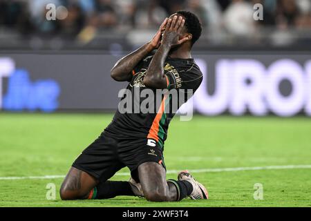 Ridgeciano Haps del Venezia FC reagisce durante la partita di serie A tra SS Lazio e Venezia FC allo stadio Olimpico di Roma, 18 agosto 2024. Foto Stock