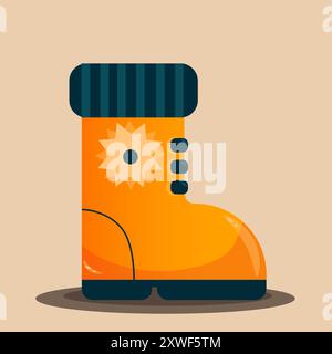 Immagine di un caldo stivale arancione con finiture e ornamenti blu. Illustrazione autunnale Illustrazione Vettoriale