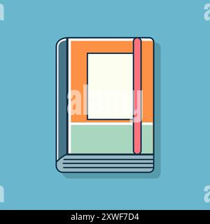 Blocco note spesso per note scolastiche su sfondo blu isolato. Illustrazione piatta Illustrazione Vettoriale