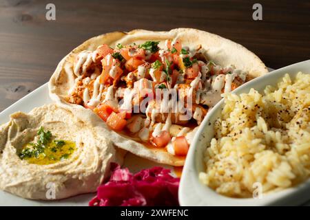 Vista su un piatto di shawarma di pollo. Foto Stock