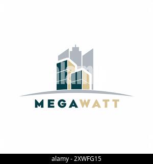 Logo immobiliare con edifici moderni di grattacieli per la costruzione e l'urbano Illustrazione Vettoriale